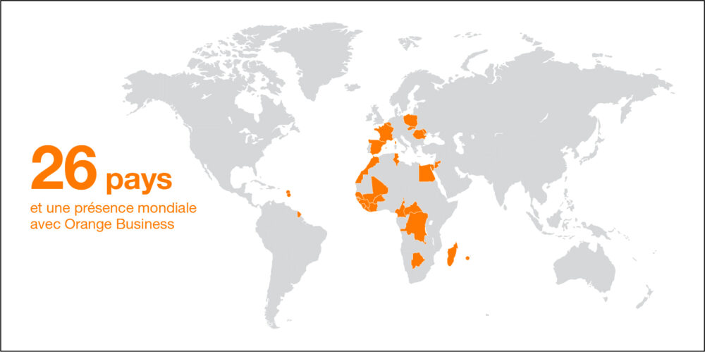 Une carte du monde montre qu’Orange Business est présent dans 26 pays.